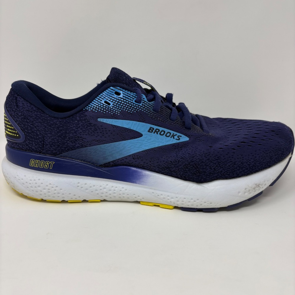 Brooks Ghost 16 Mens Size 9.5 Navy Blue Yellow Running Shoes (1104181D438)
